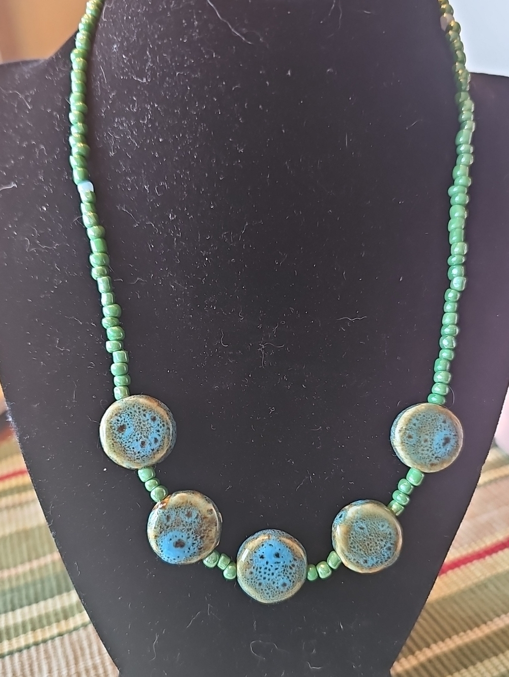 Green Ceramic Disc Bead Necklace - Unbranded